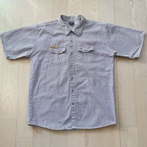 VTG Prison Blues PRSN BLU Hickory Engineer Stripe Cotton Canvas Work Chore Shirt